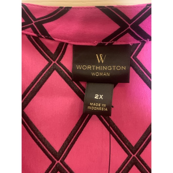 Worthington Woman Blouse Women 2X Pink NWT Geometric V-Neck Cap Sleeve Top - Picture 3 of 4